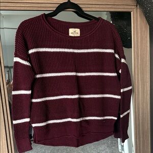 Hollister Women's Maroon and White Striped Sweater